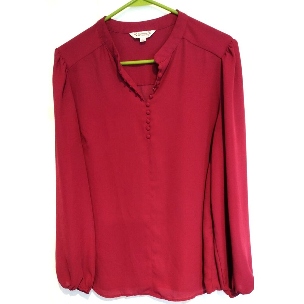 Nanette Lepore Women's Large Blouse Raspberry Radiance Puff Sleeve Feminine